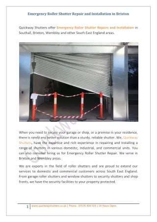 Emergency Roller Shutter Repair and Installation in Brixton