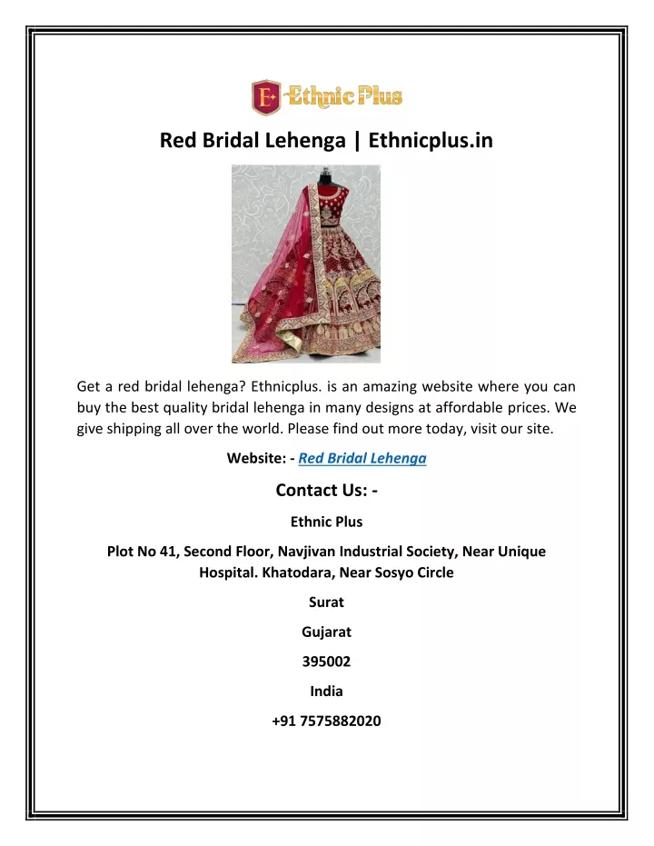 red bridal lehenga ethnicplus in