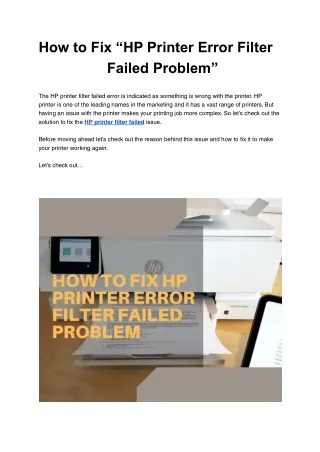 how to fix hp printer error filter failed problem