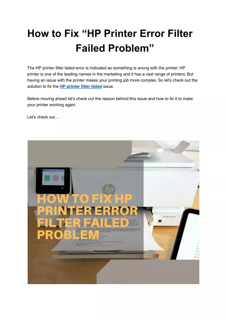 how to fix hp printer error filter failed problem