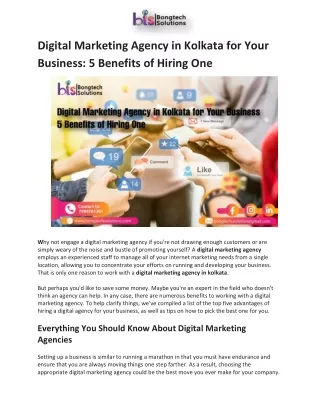 Digital Marketing Agency in Kolkata for Your Business 5 Benefits of Hiring One