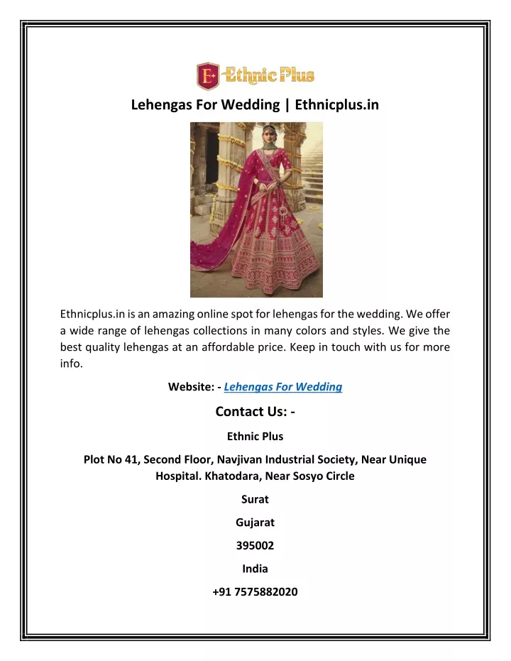 lehengas for wedding ethnicplus in