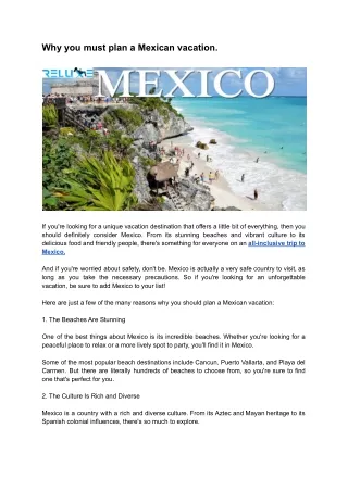Why you must plan a Mexican vacation