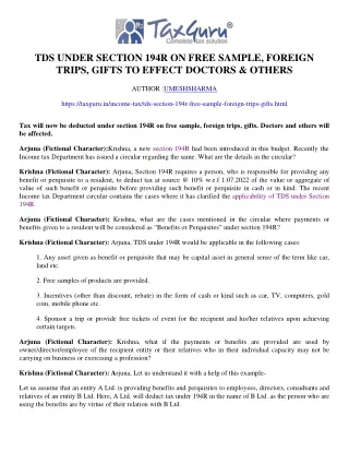 TDS under section 194R on free sample, foreign trips, gifts to effect Doctors &