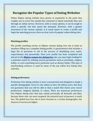 recognize the popular types of dating websites