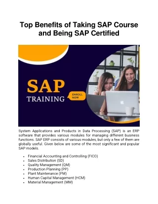 Top Benefits of Taking SAP Course and Being SAP Certified