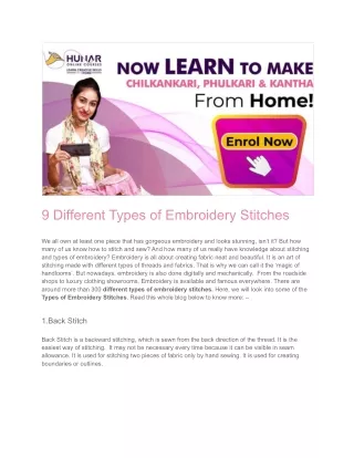 9 Types of Embroidery Stitches You need to Know | Hunar Online Courses