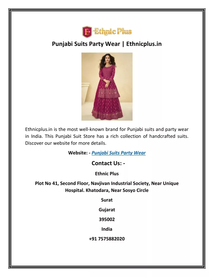 punjabi suits party wear ethnicplus in