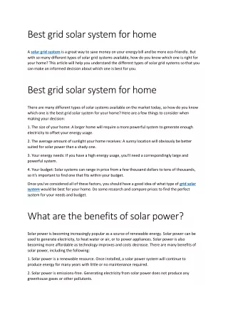 Best grid solar system for home