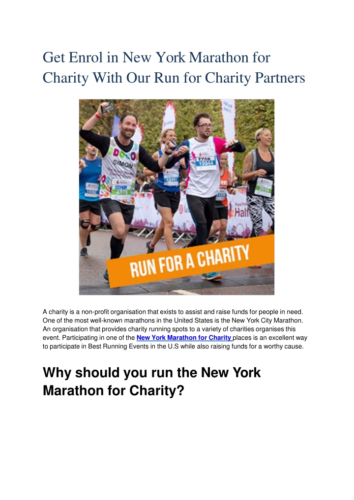 get enrol in new york marathon for charity with our run for charity partners