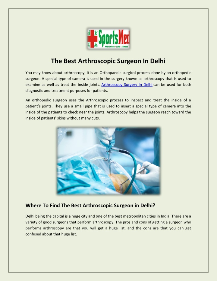 the best arthroscopic surgeon in delhi