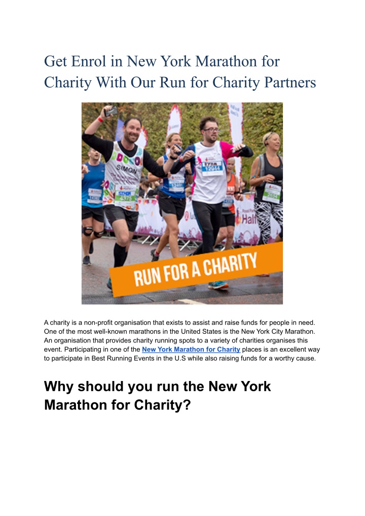 get enrol in new york marathon for charity with