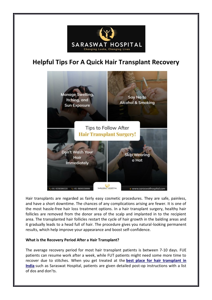 helpful tips for a quick hair transplant recovery