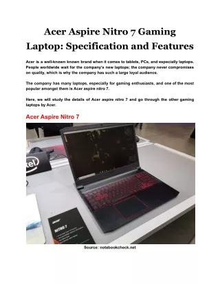 Acer Aspire Nitro 7 Gaming Laptop: Specification and Features