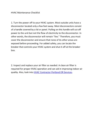 HVAC Maintenance Checklist