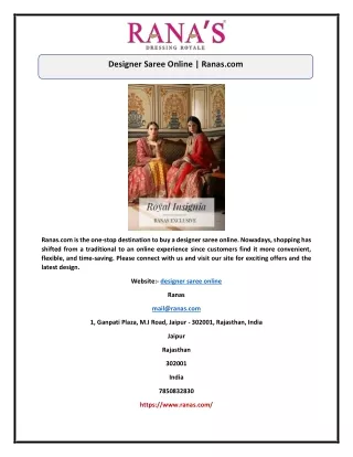 Sarees Online Shopping | Ranas.com