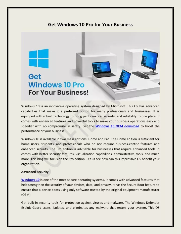 get windows 10 pro for your business
