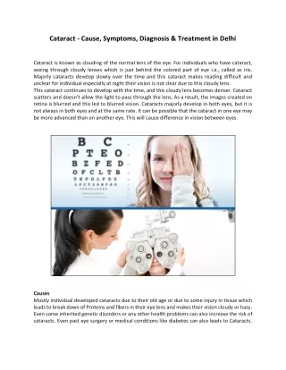 Cataract - Cause, Symptoms, Diagnosis & Treatment in Delhi