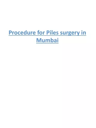 procedure for piles surgery in mumbai