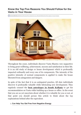 Know the Top Five Reasons You Should Follow for the Vastu in Your House