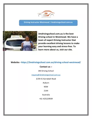 Driving Instructor Westmead  3mdrivingschoolcomau