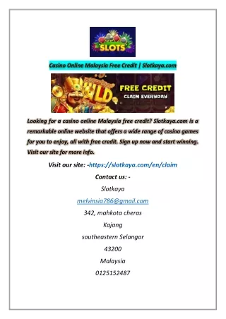 Casino Online Malaysia Free Credit