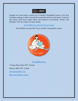 Social Media Account Info Tag in Canada | Onetaphello.com/ca
