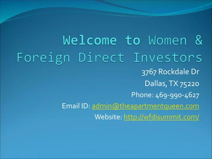 welcome to women foreign direct investors