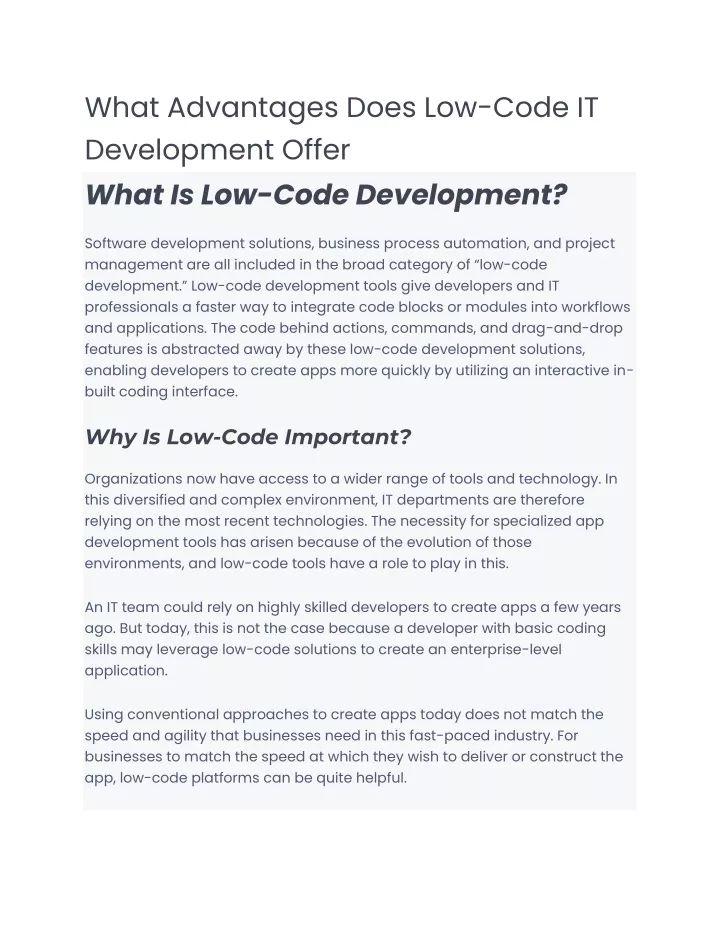 what advantages does low code it development