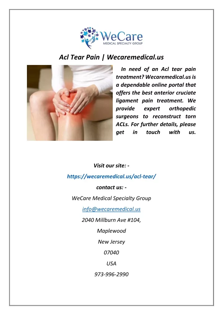 acl tear pain wecaremedical us