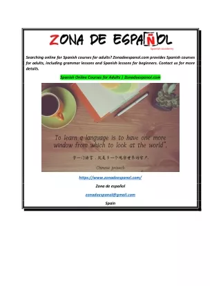 Spanish Online Courses for Adults  Zonadeespanol.com