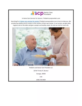 In Home Care Services For Seniors | Pediatriccareproviders.com