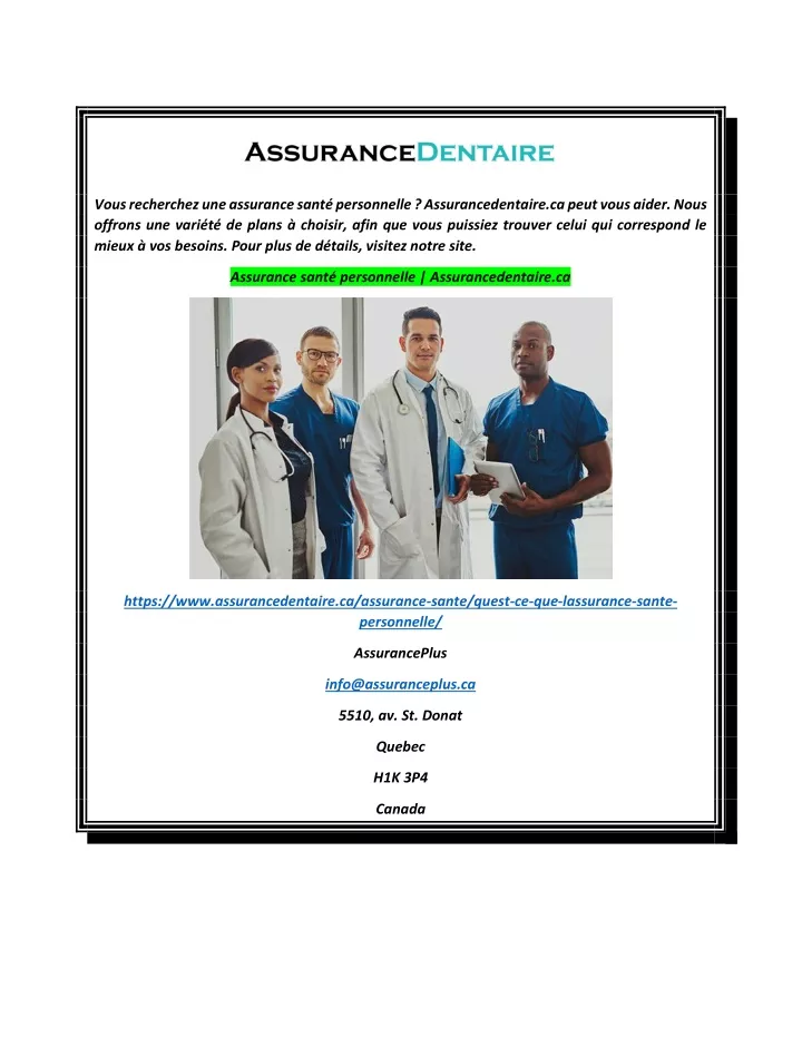 PPT - Assurance Santé Personnelle Assurancedentaire.ca PowerPoint ...