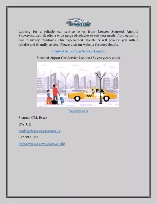 Stansted Airport Car Service London | Skywayscars.co.uk