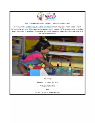 Best Kindergarten School in Kothapet | Artisticcliqueschool.com