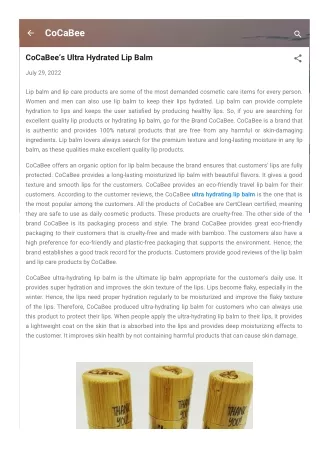CoCaBee’s Ultra Hydrated Lip Balm