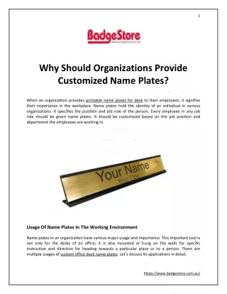 Why Should Organizations Provide Customized Name Plates