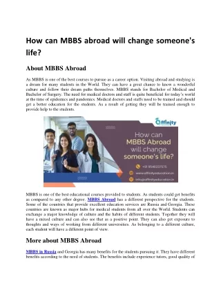 How can MBBS Abroad will change someone's life