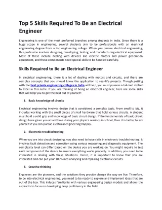 Top 5 Skills Required To Be an Electrical Engineer