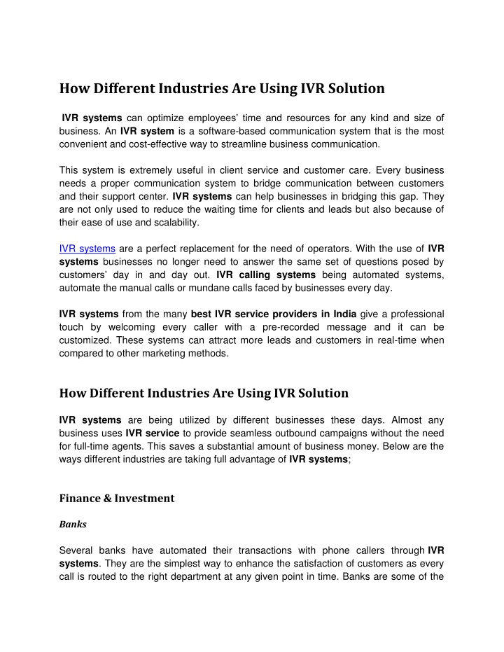 how different industries are using ivr solution