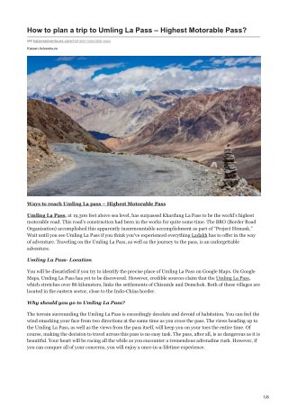 how to plan a trip to umling la pass highest