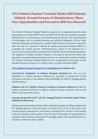 USA Outdoor Payment Terminal Market 2022 Industry Outlook, Present Scenario