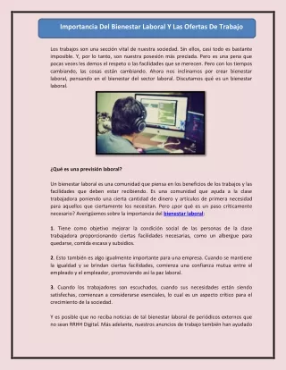 Importancia Del Bienestar Laboral Y Las Ofertas De Trabajo