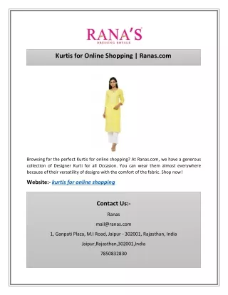 Kurtis for Online Shopping | Ranas.com