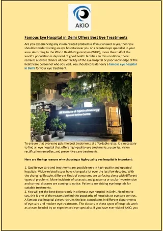 Famous Eye Hospital in Delhi Offers Best Eye Treatments