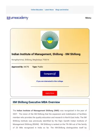iim shillong working executive mba