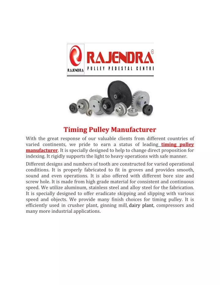 timing pulley manufacturer with the great