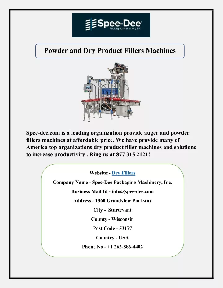 powder and dry product fillers machines