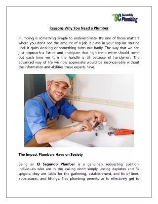 Reasons Why You Need a Plumber