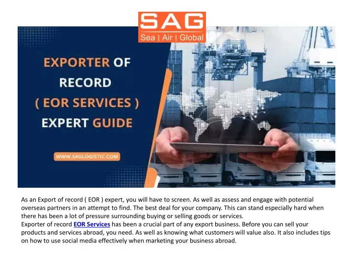 as an export of record eor expert you will have